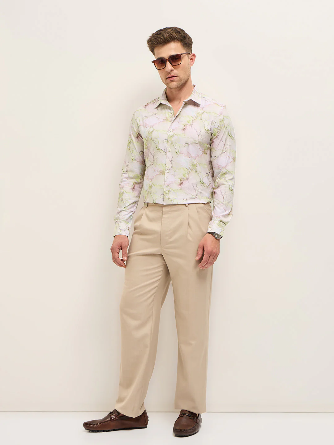 Men Shirt Multi-Color Marble Abstract Print Tailored Fit Formal Shirt - Image 4