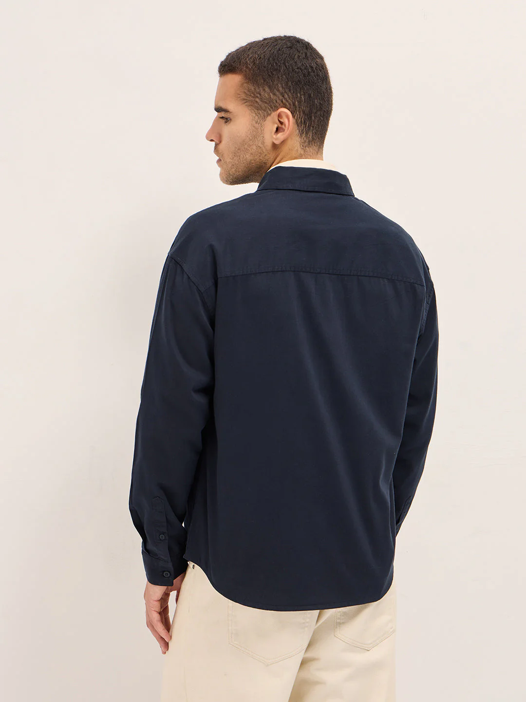 Men Shirt Navy Blue Solid Relax Fit Overshirt - Image 2