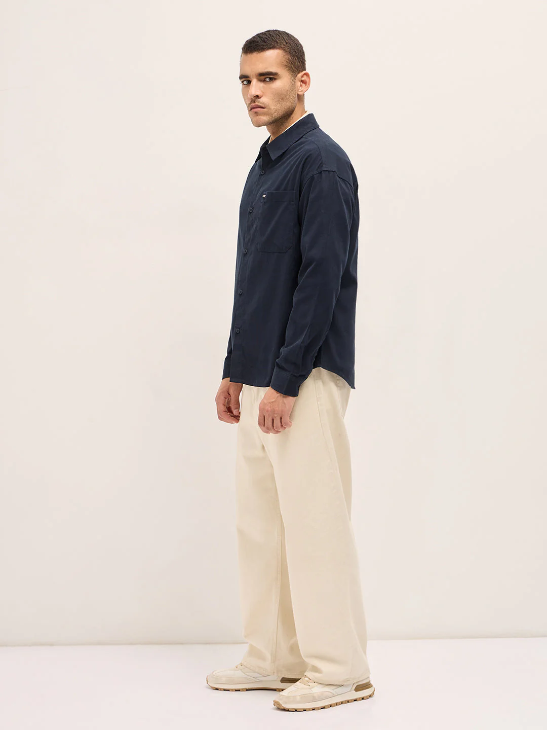 Men Shirt Navy Blue Solid Relax Fit Overshirt - Image 3