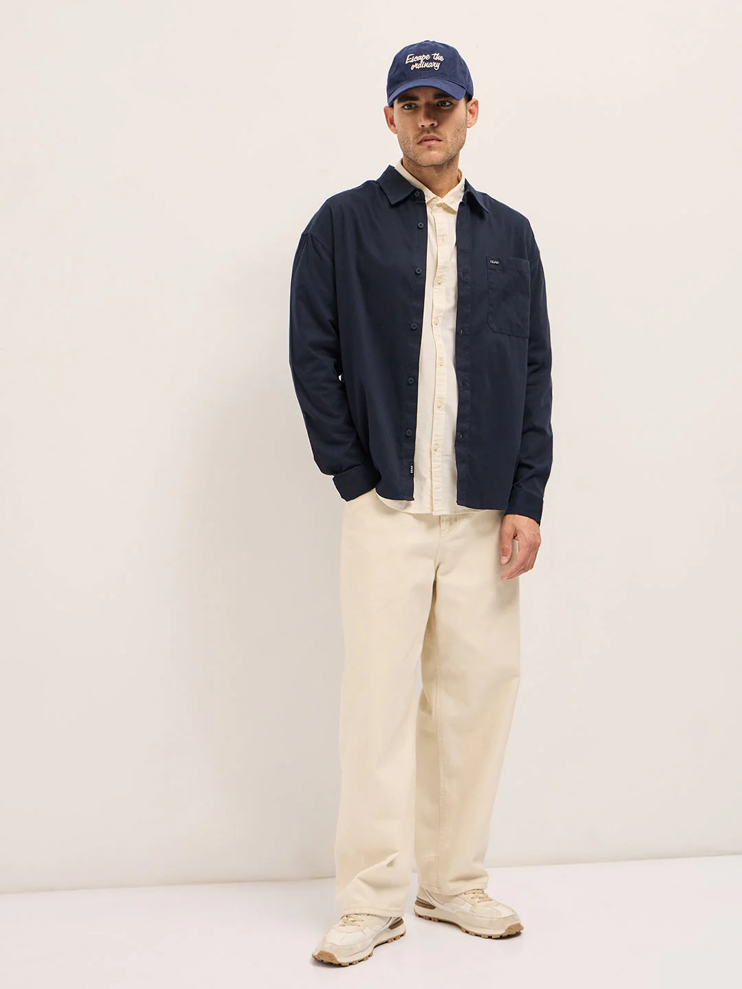 Men Shirt Navy Blue Solid Relax Fit Overshirt - Image 4
