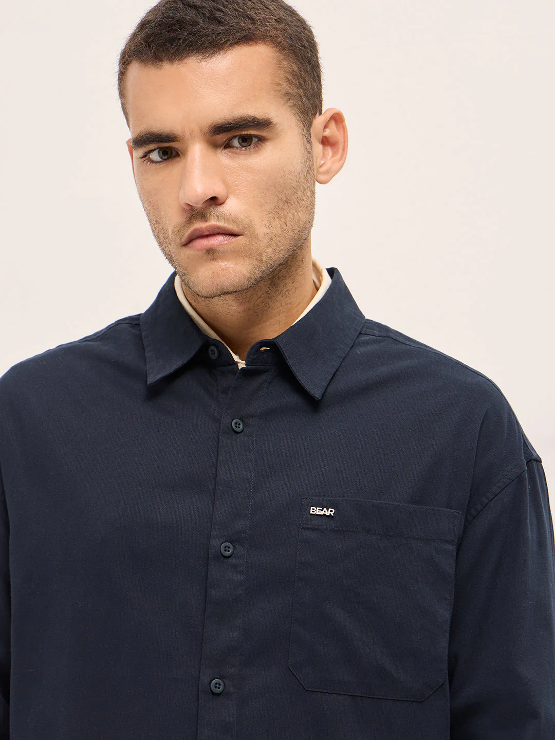 Men Shirt Navy Blue Solid Relax Fit Overshirt - Image 5