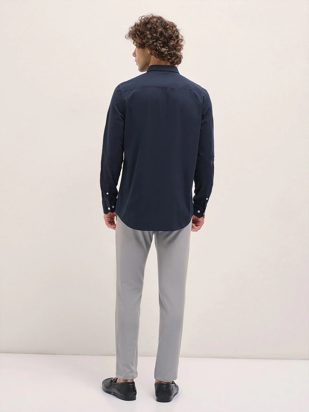 Men Shirt Navy Blue Tailored Fit Cotton Formal Shirt - Image 2