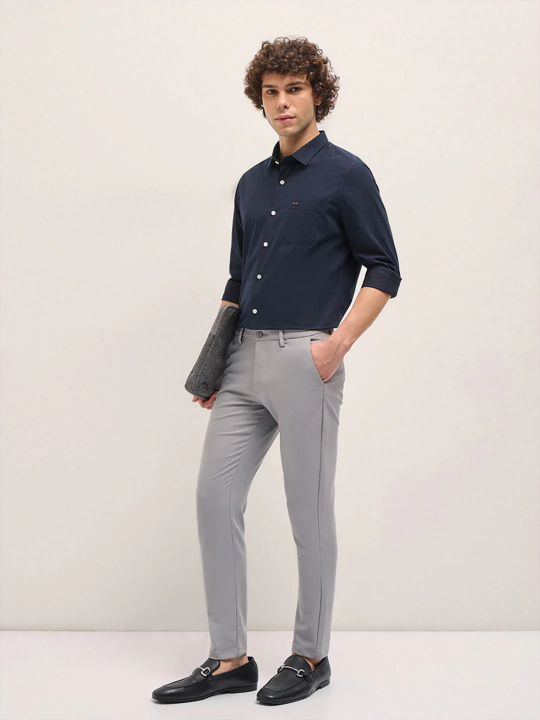 Men Shirt Navy Blue Tailored Fit Cotton Formal Shirt - Image 4