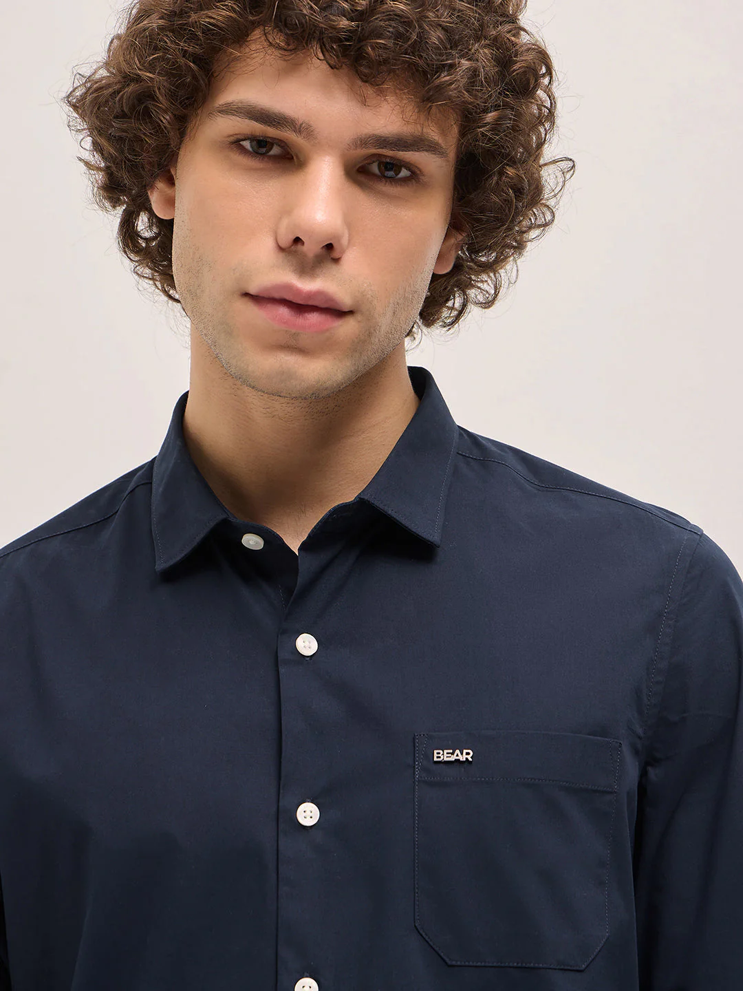 Men Shirt Navy Blue Tailored Fit Cotton Formal Shirt - Image 5
