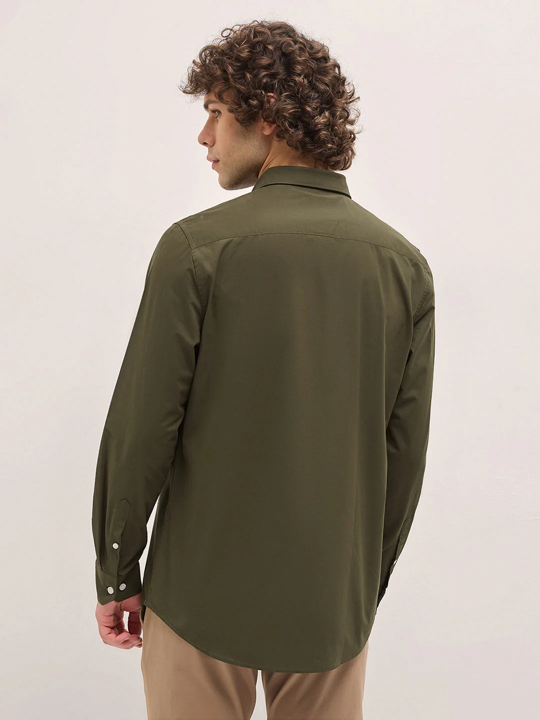 Men Shirt Olive Green Tailored Fit Cotton Formal Shirt - Image 2