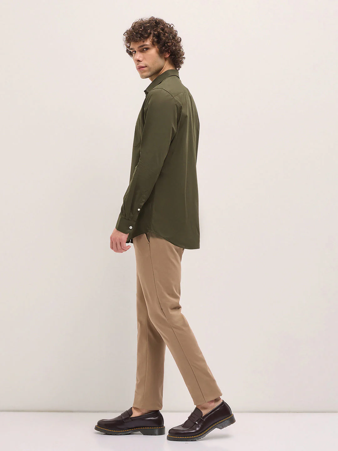 Men Shirt Olive Green Tailored Fit Cotton Formal Shirt - Image 3