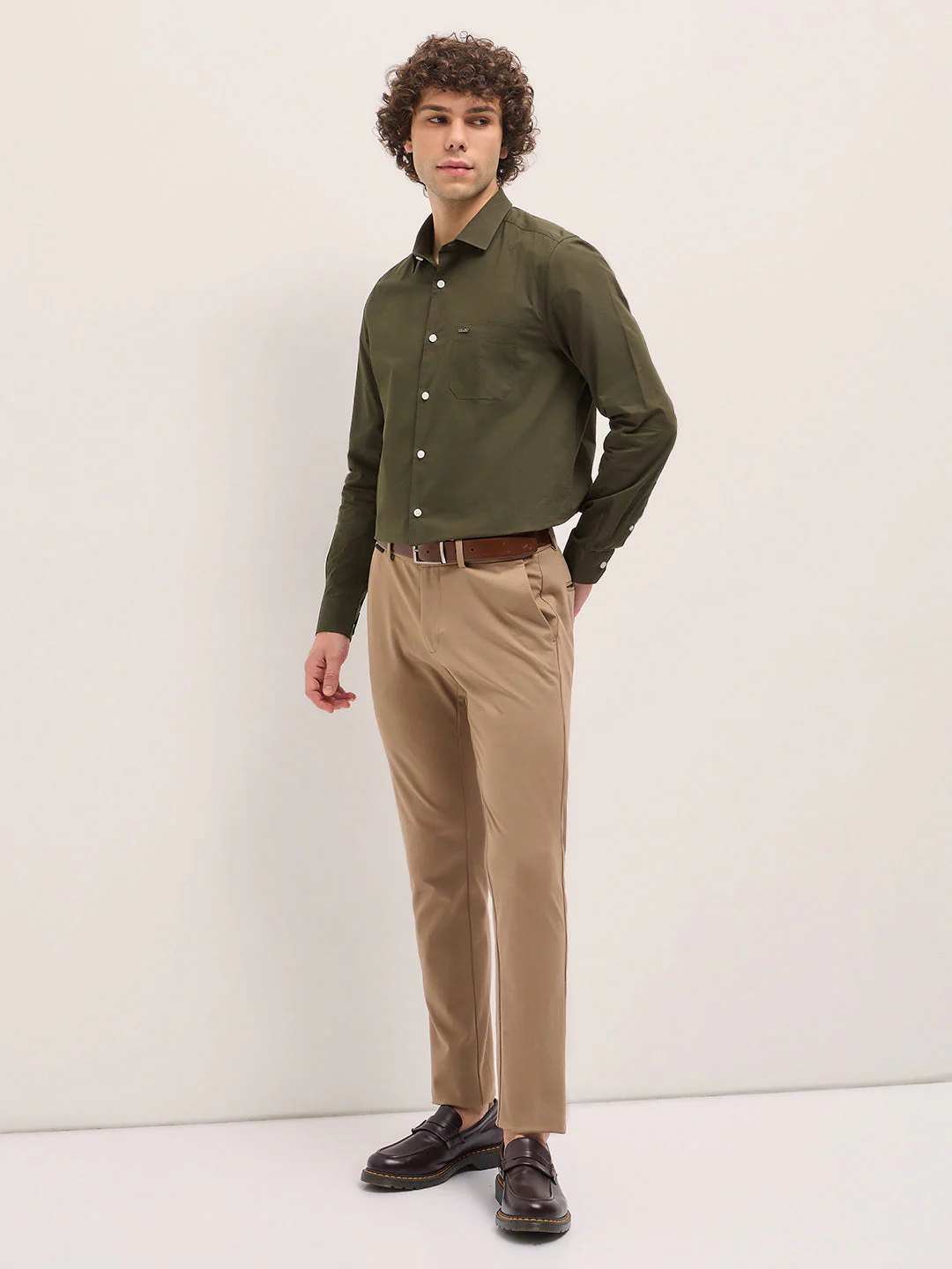 Men Shirt Olive Green Tailored Fit Cotton Formal Shirt - Image 4