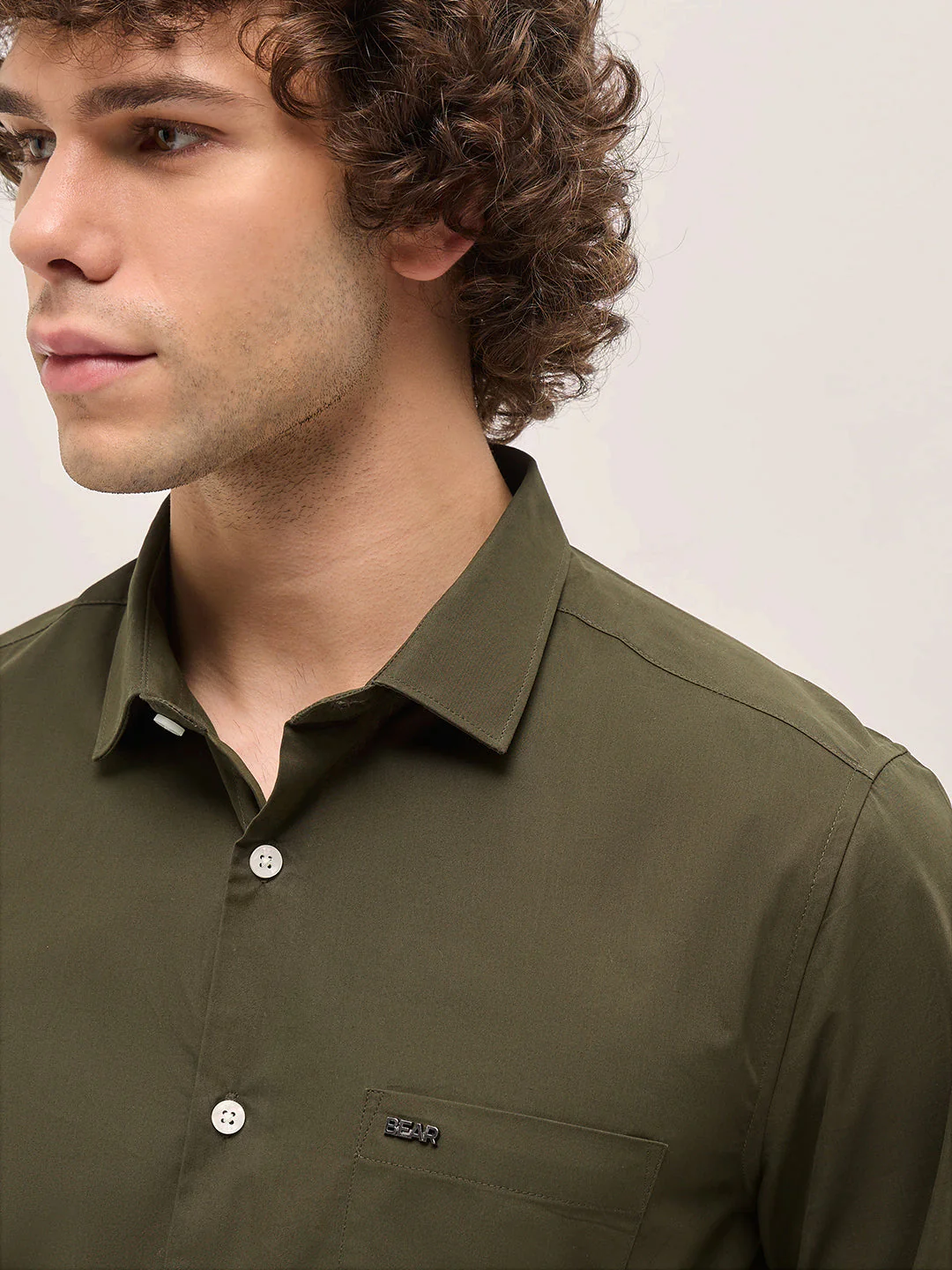 Men Shirt Olive Green Tailored Fit Cotton Formal Shirt - Image 5