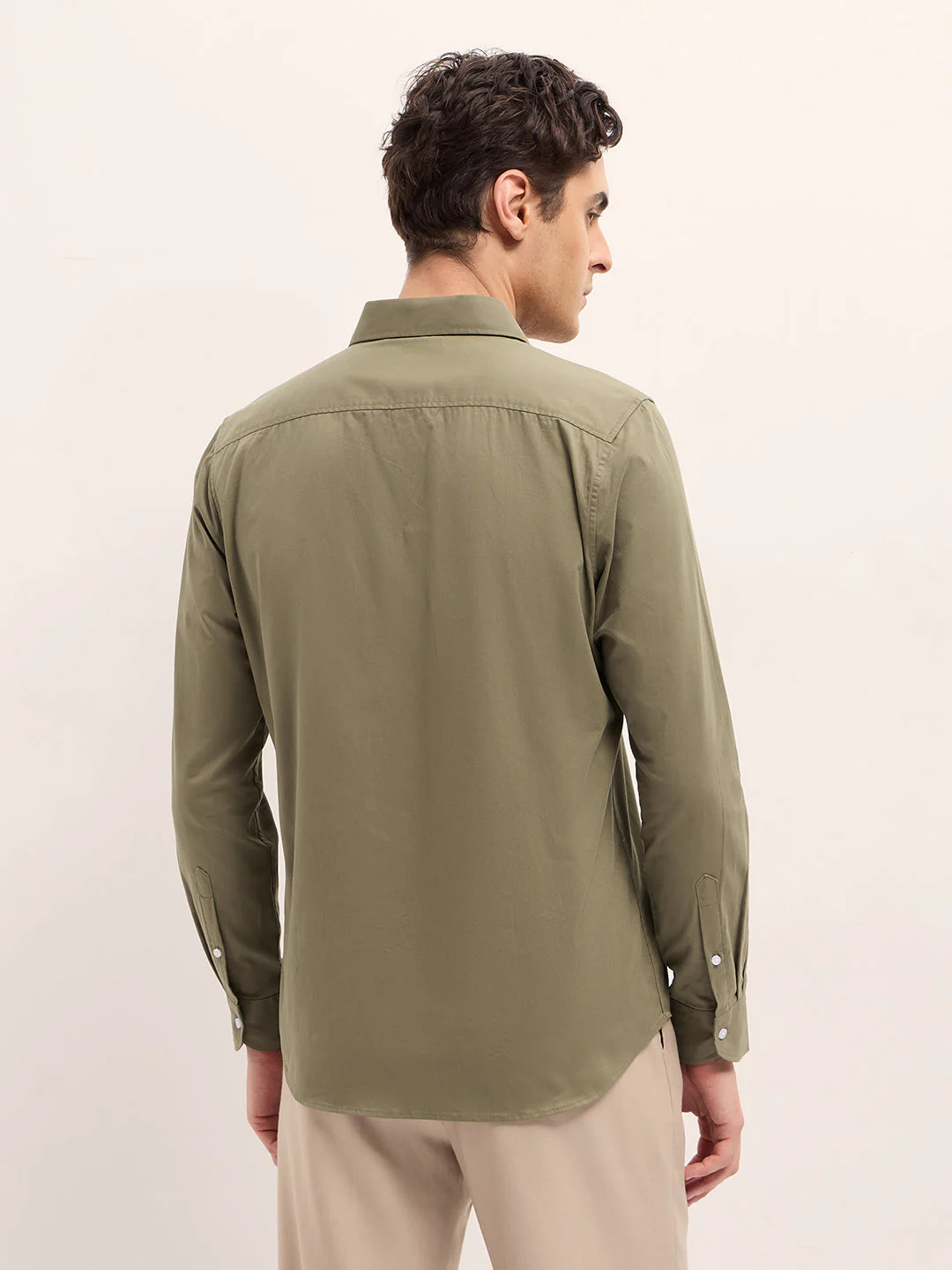 Men Shirt Olive Tailored Fit Solid Formal Shirt - Image 2