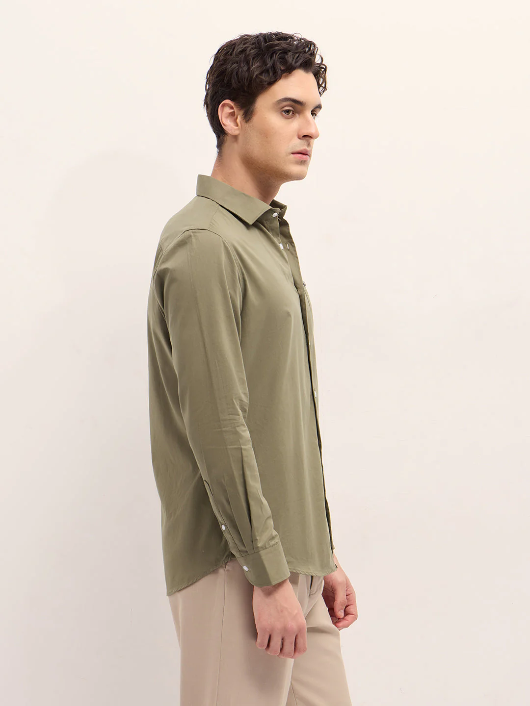 Men Shirt Olive Tailored Fit Solid Formal Shirt - Image 3
