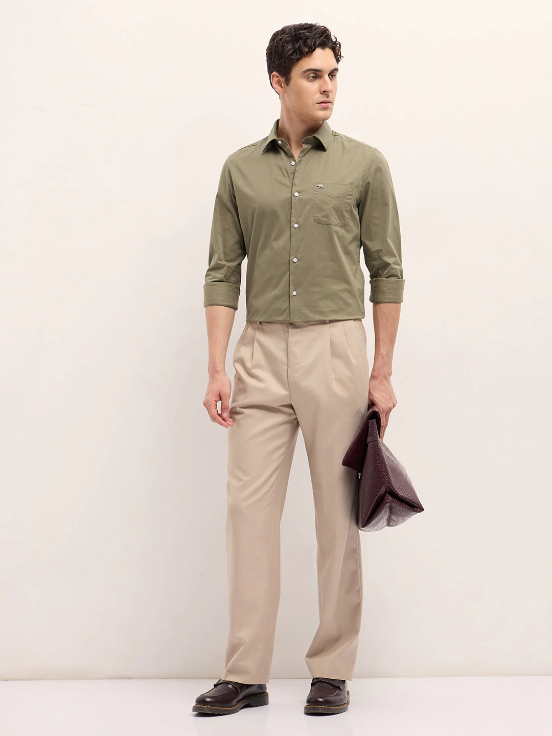 Men Shirt Olive Tailored Fit Solid Formal Shirt - Image 4