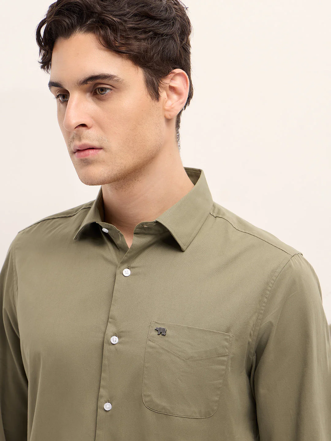 Men Shirt Olive Tailored Fit Solid Formal Shirt - Image 5