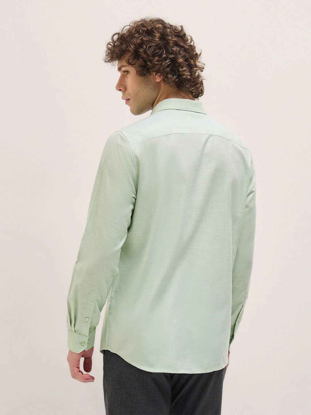 Men Shirt Pista Green Solid Tailored Fit Formal Shirt - Image 2