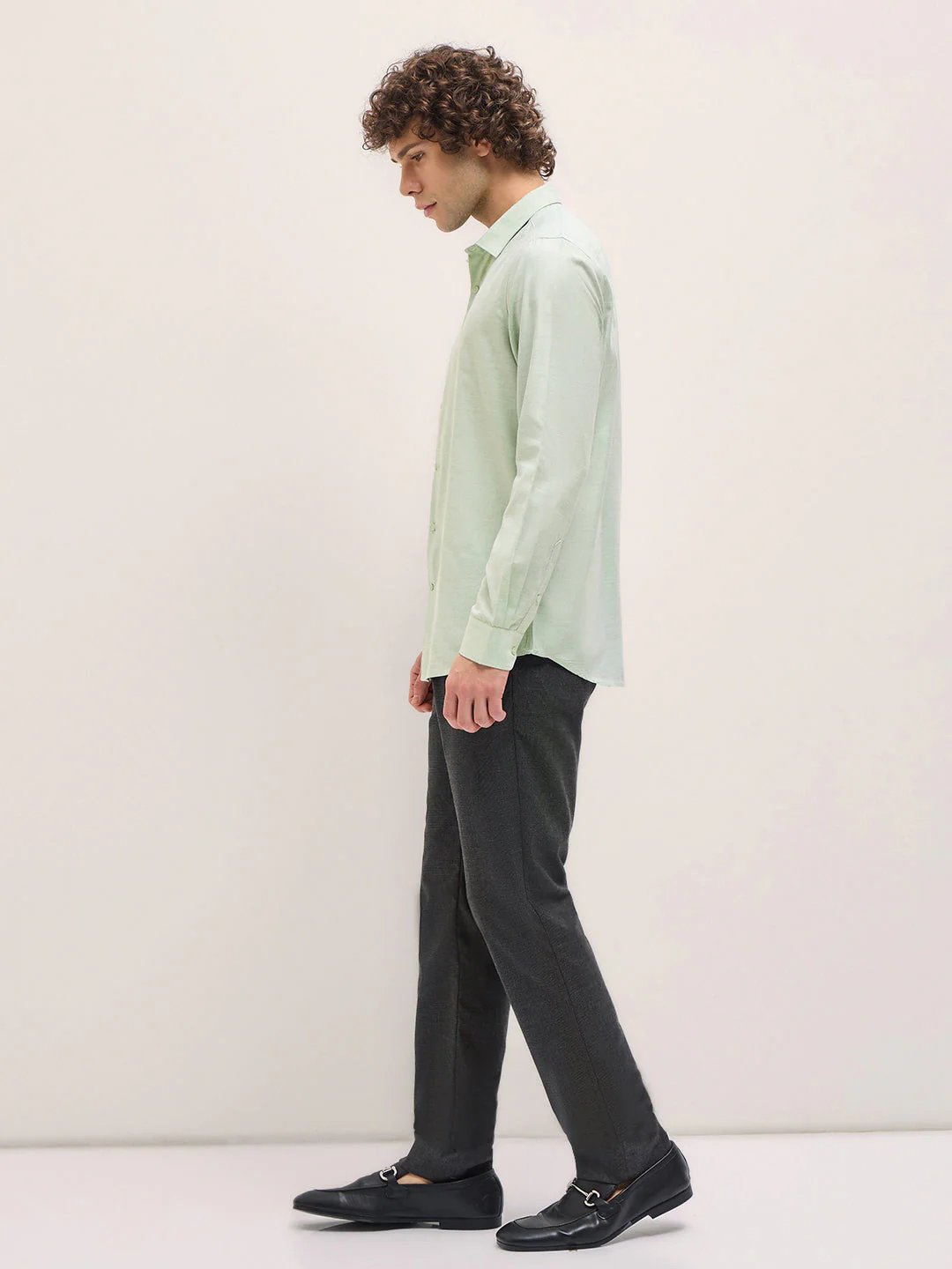 Men Shirt Pista Green Solid Tailored Fit Formal Shirt - Image 3