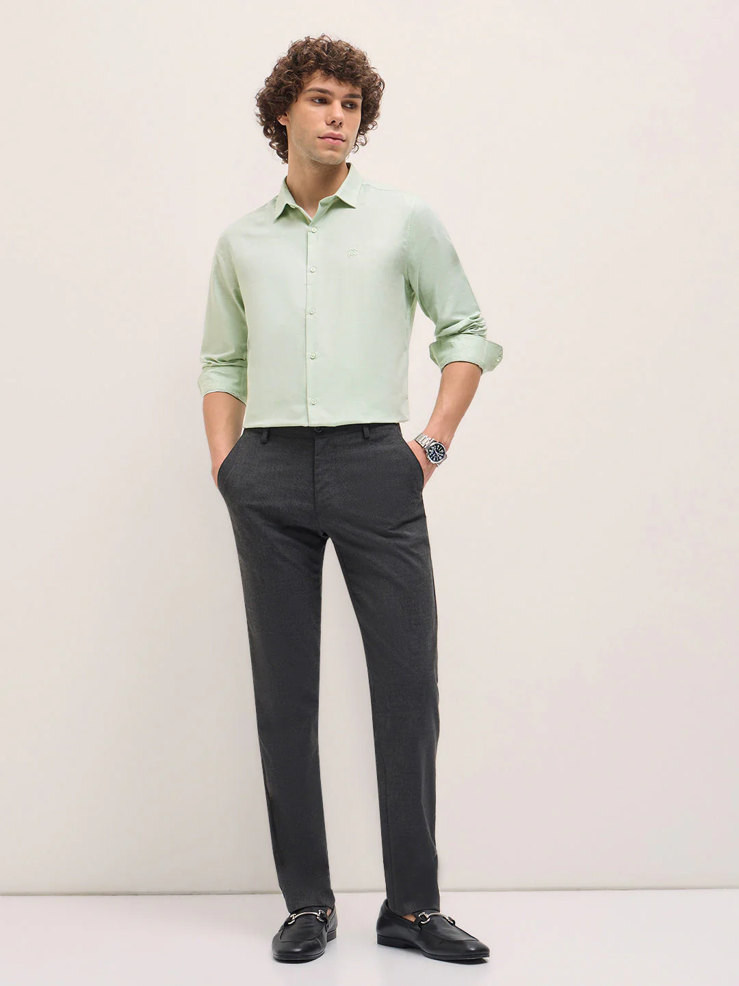Men Shirt Pista Green Solid Tailored Fit Formal Shirt - Image 4
