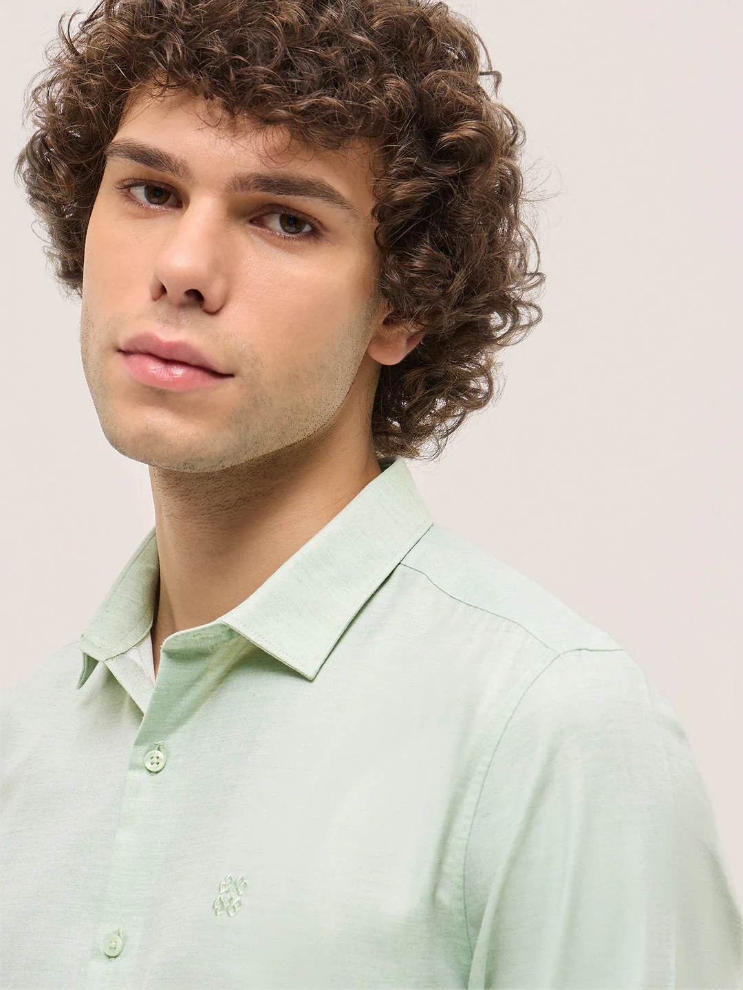 Men Shirt Pista Green Solid Tailored Fit Formal Shirt - Image 5