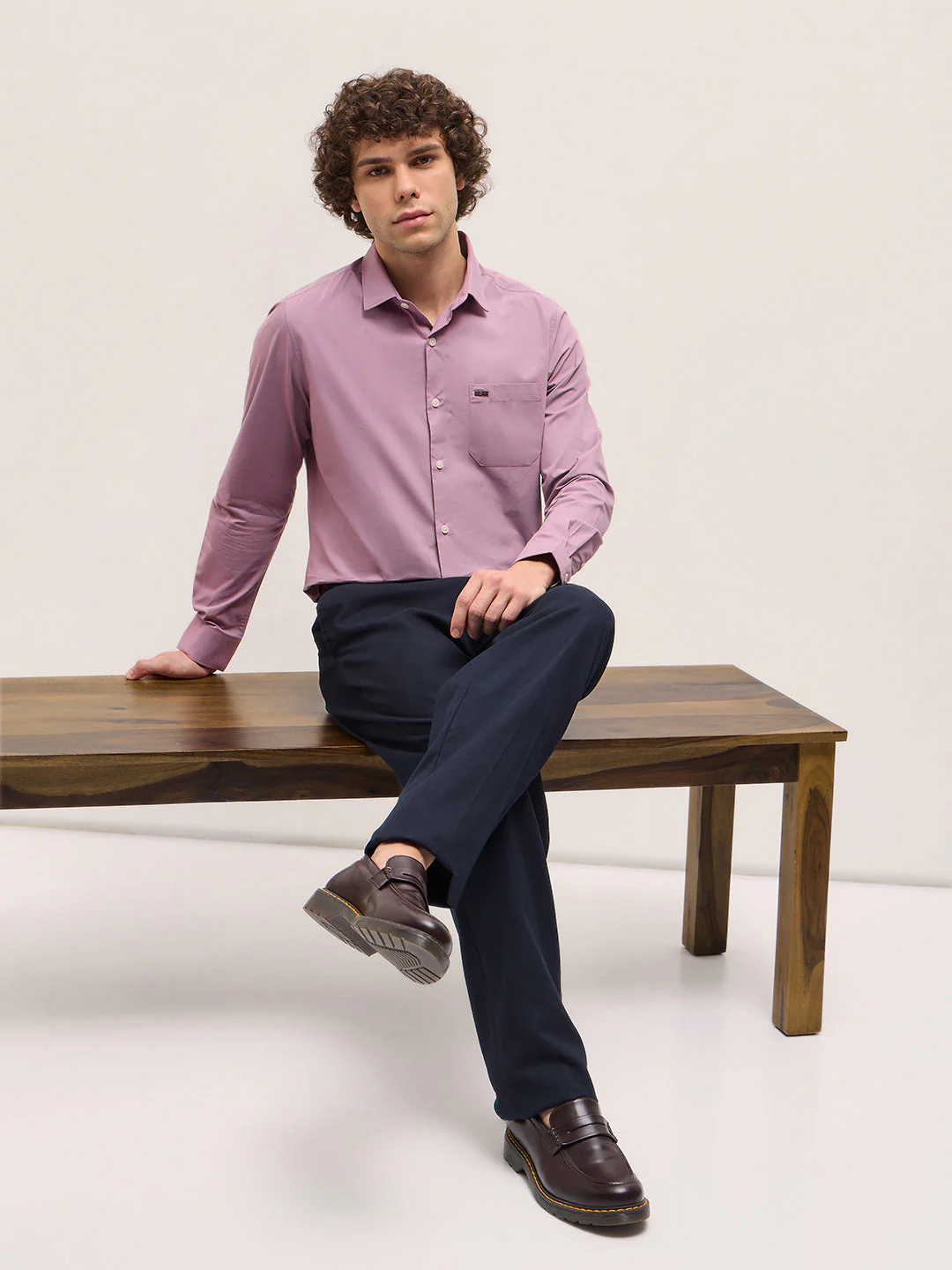 Men Shirt Purple Tailored Fit Cotton Formal Shirt - Image 4
