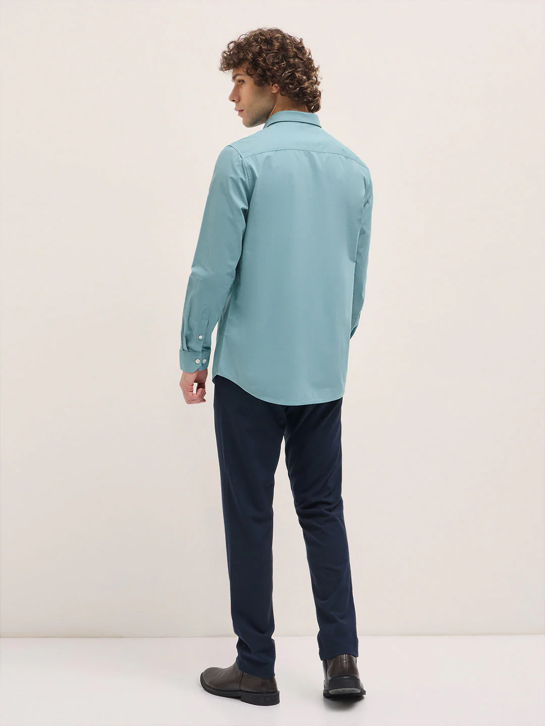 Men Shirt Teal Blue Tailored Fit Cotton Formal Shirt - Image 2