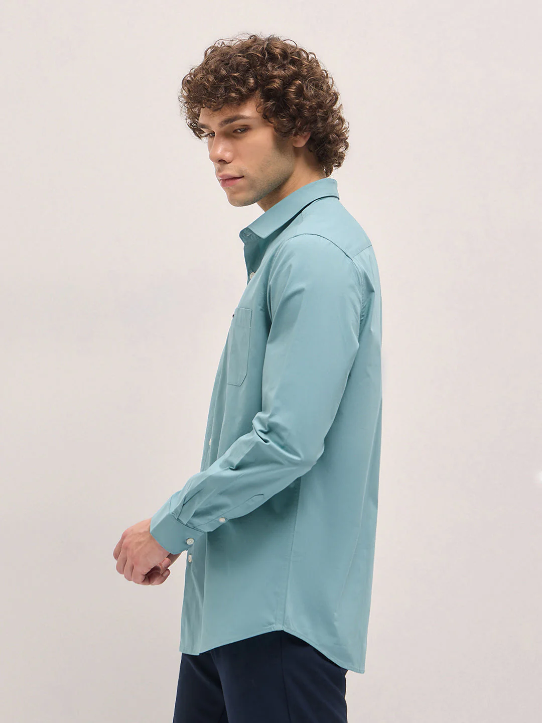 Men Shirt Teal Blue Tailored Fit Cotton Formal Shirt - Image 3