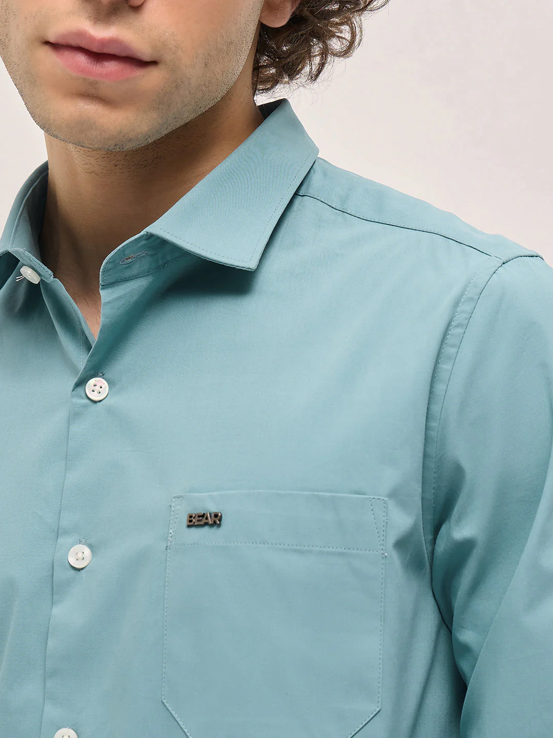 Men Shirt Teal Blue Tailored Fit Cotton Formal Shirt - Image 5
