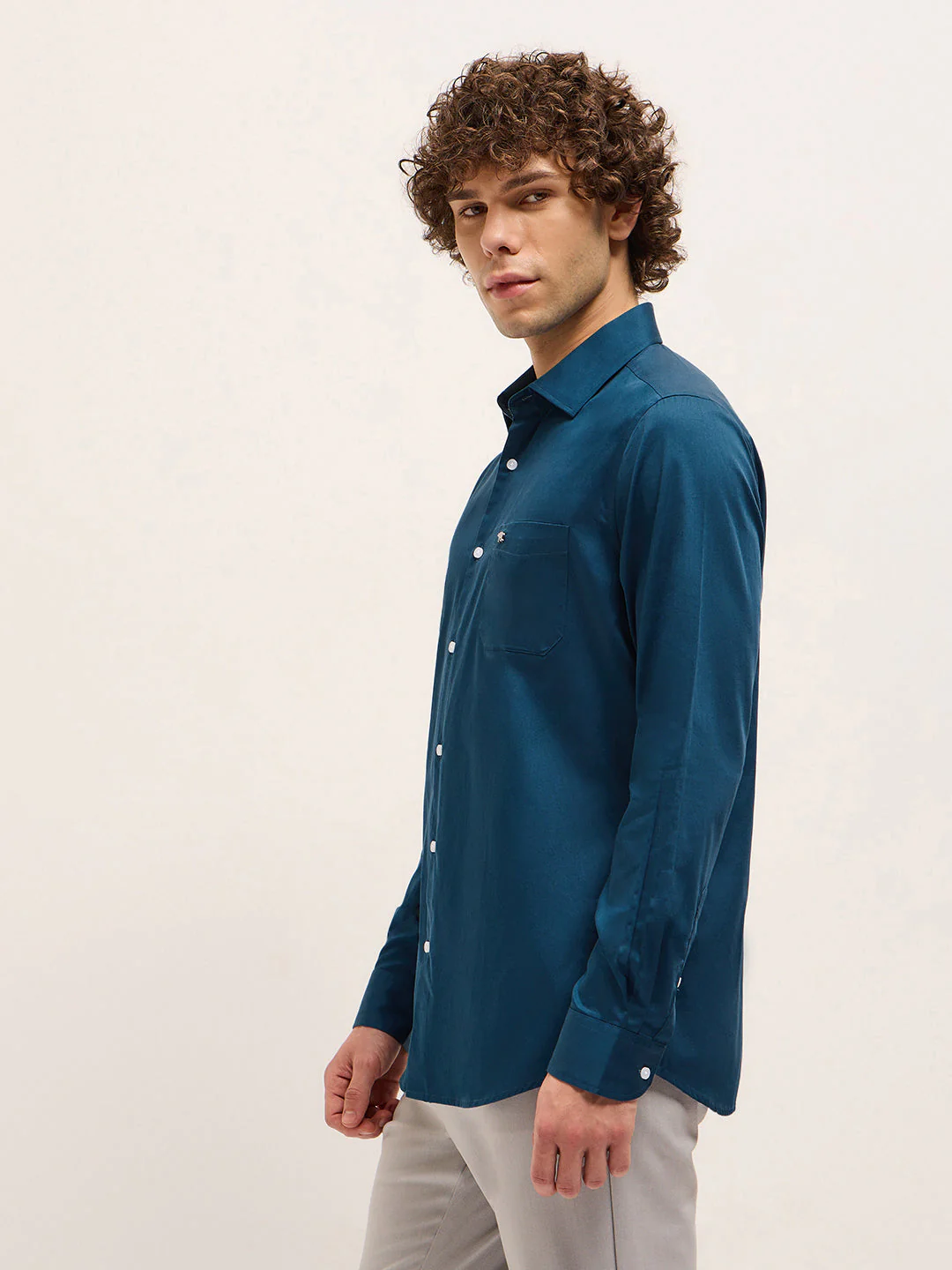 Men Shirt Teal Blue Tailored Fit Solid Formal Shirt - Image 3