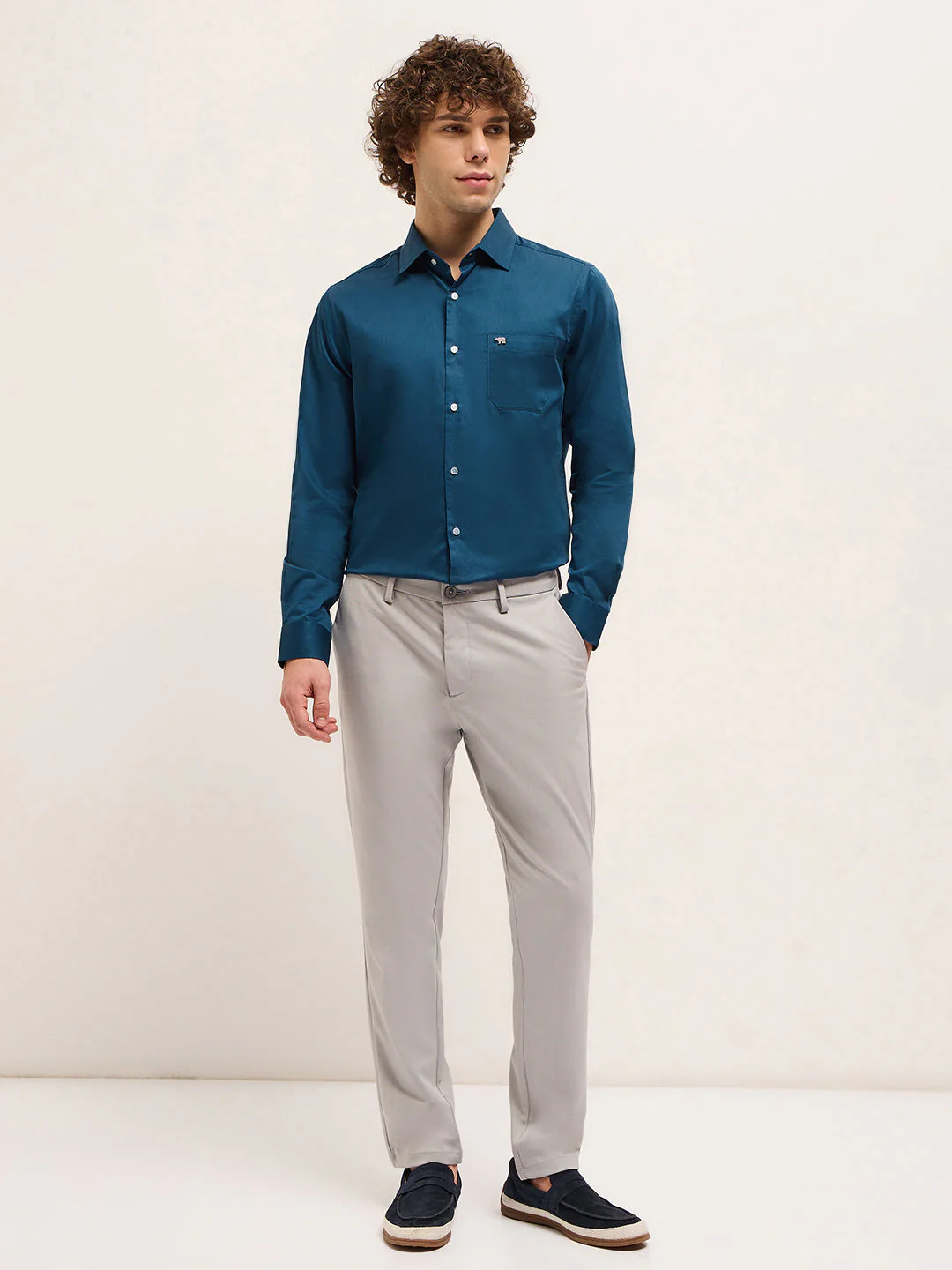 Men Shirt Teal Blue Tailored Fit Solid Formal Shirt - Image 4