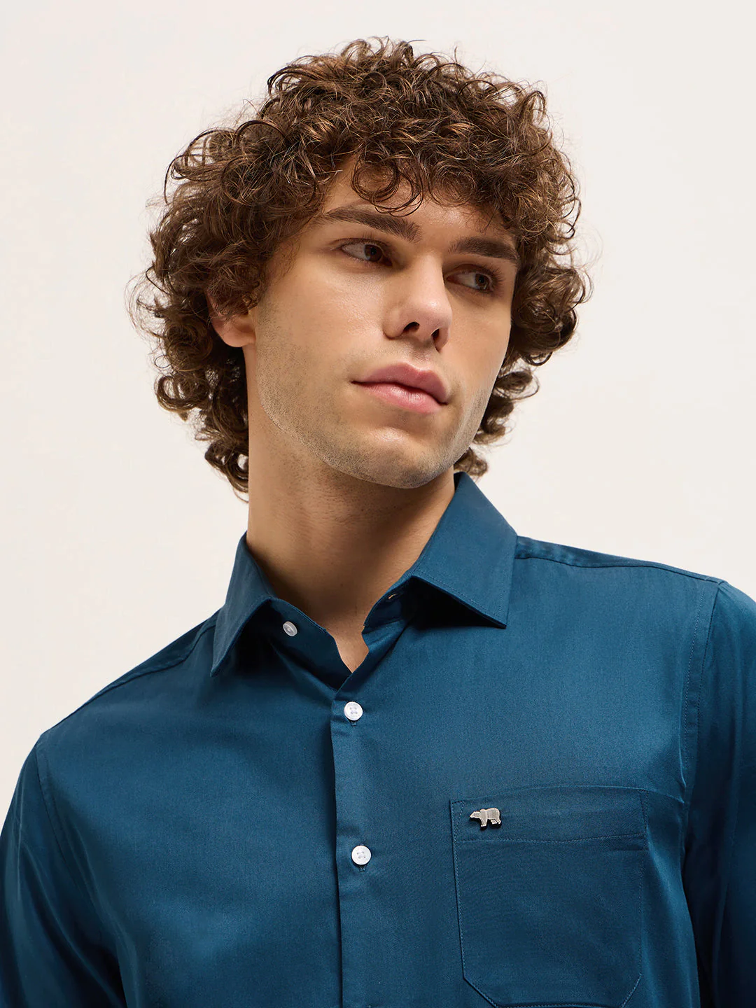 Men Shirt Teal Blue Tailored Fit Solid Formal Shirt - Image 5