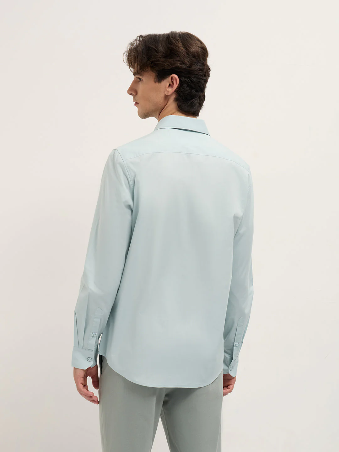 Men Shirt Teal Solid Tailored Fit Cotton Formal Shirt - Image 2