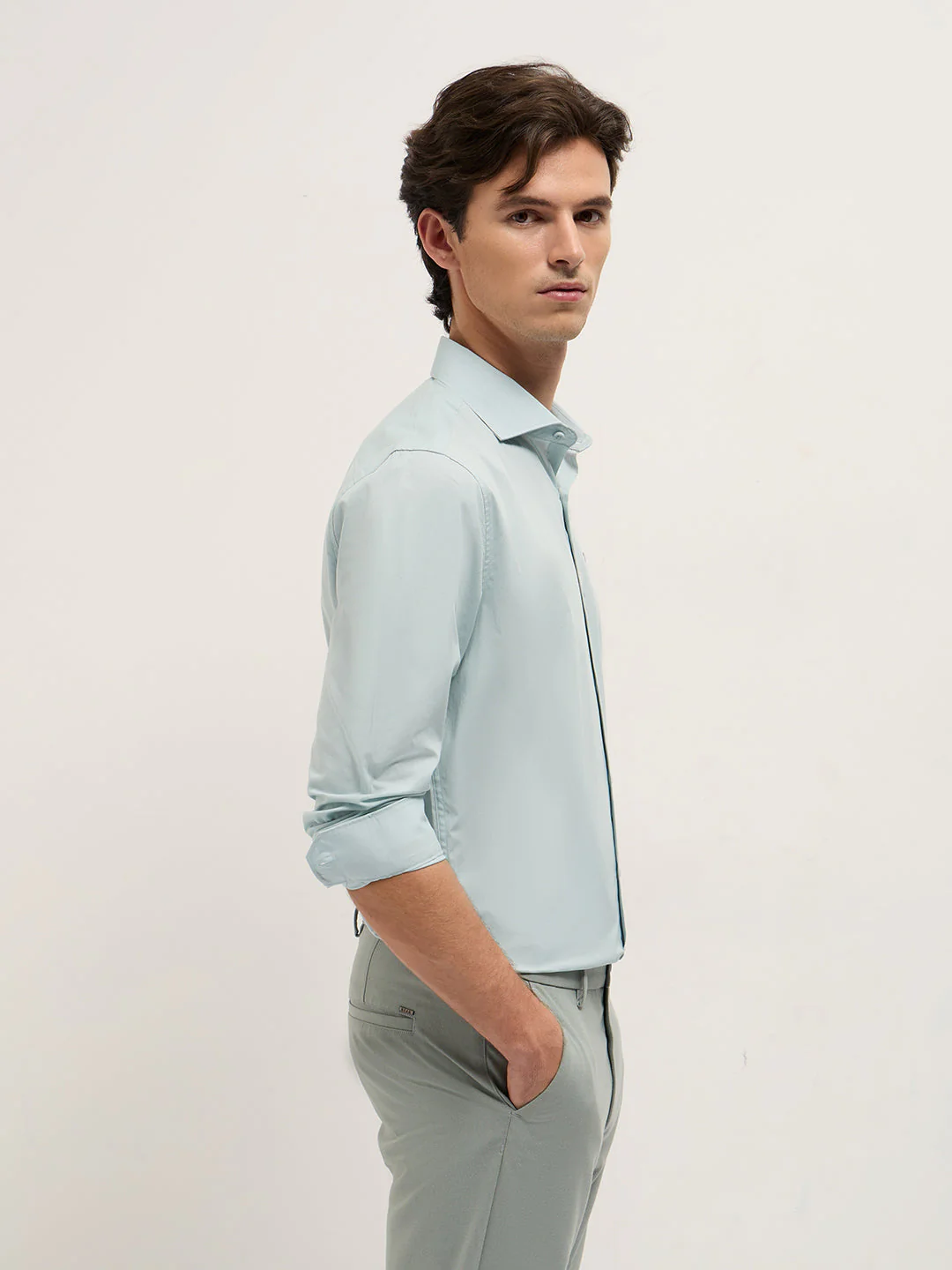 Men Shirt Teal Solid Tailored Fit Cotton Formal Shirt - Image 3