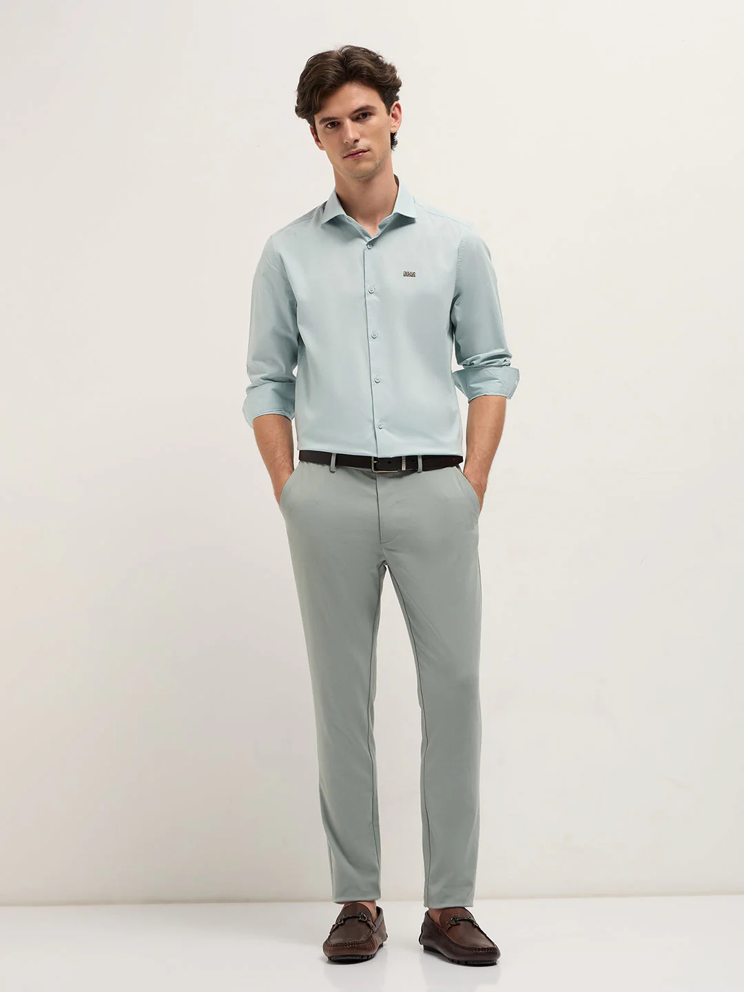 Men Shirt Teal Solid Tailored Fit Cotton Formal Shirt - Image 4