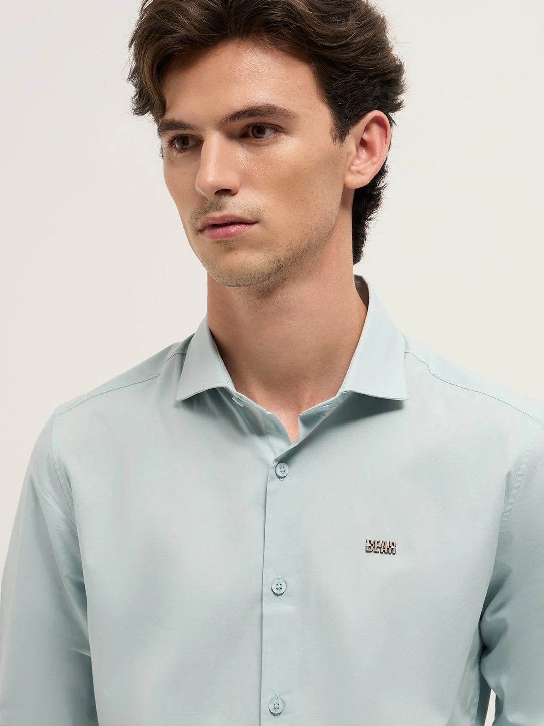 Men Shirt Teal Solid Tailored Fit Cotton Formal Shirt - Image 5