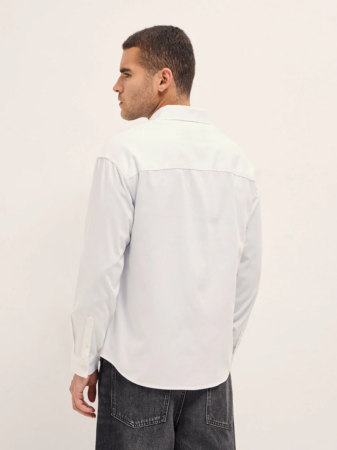 Men Shirt White Solid Relax Fit Overshirt - Image 2