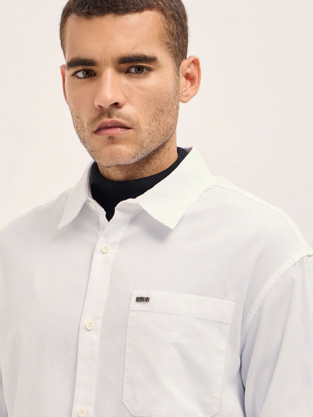 Men Shirt White Solid Relax Fit Overshirt - Image 5