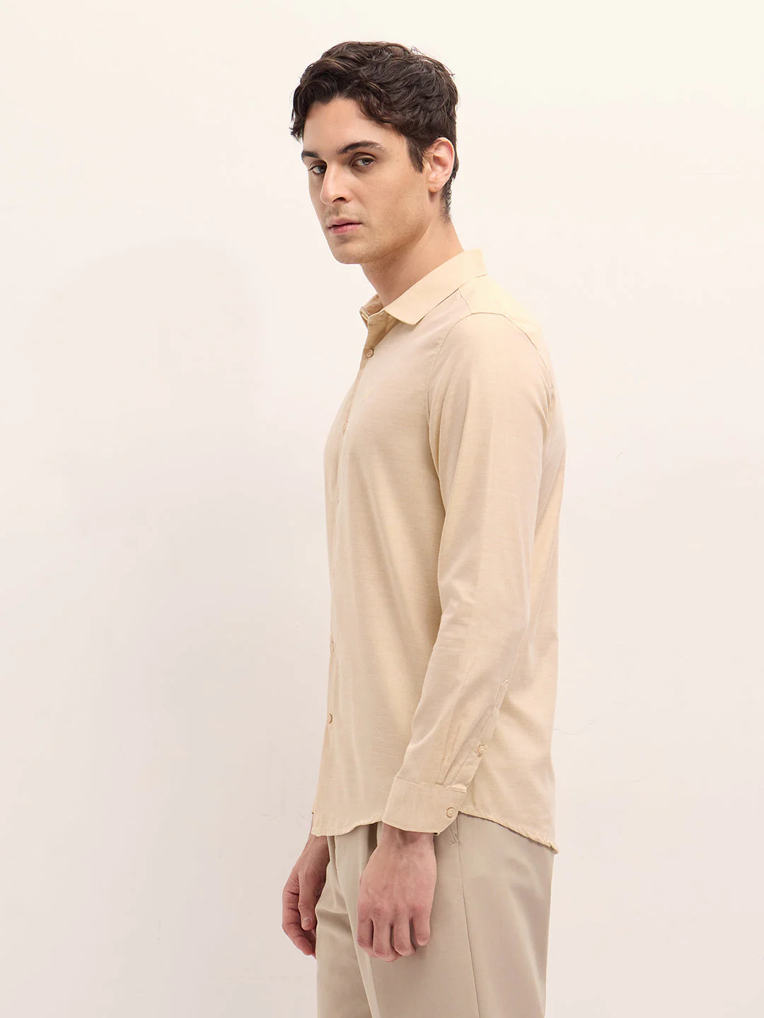 Men Shirt Yellow Solid Tailored Fit Formal Shirt - Image 3