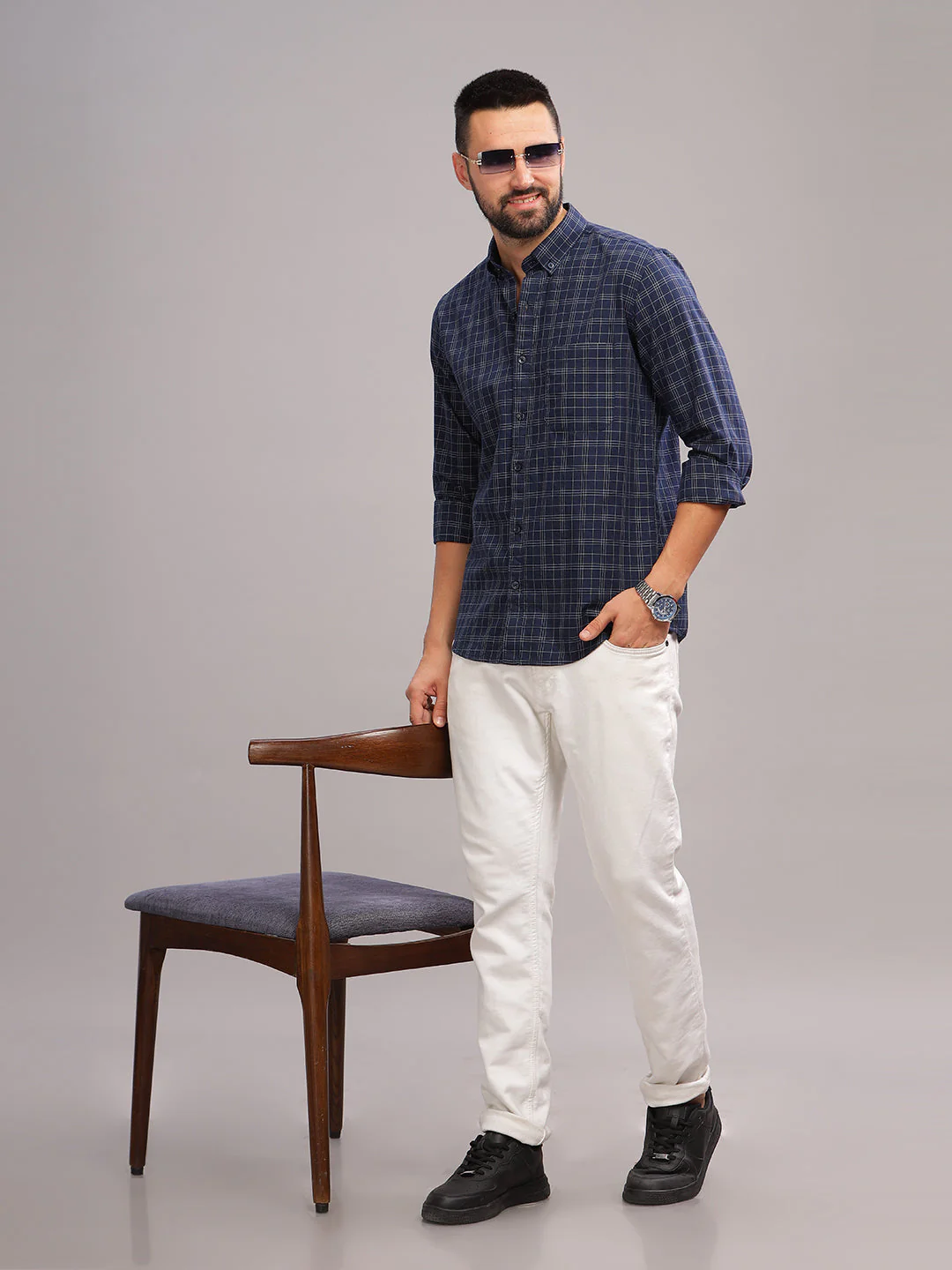 Men Siena Navy Checks Shirt - Image 2