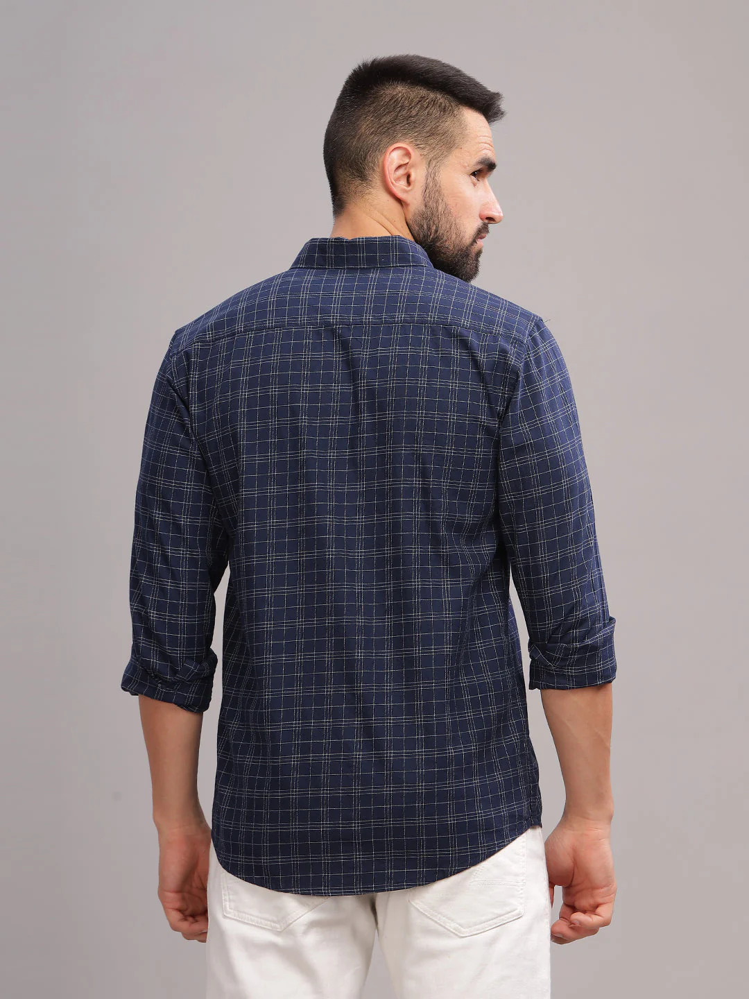 Men Siena Navy Checks Shirt - Image 3