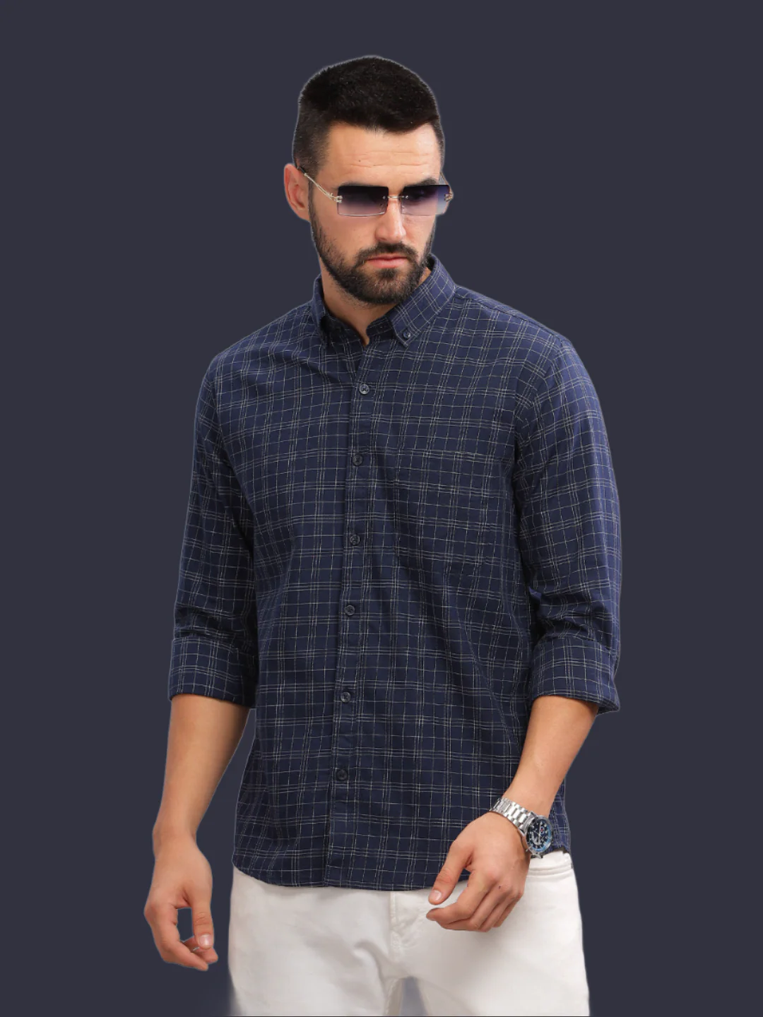 Men Siena Navy Checks Shirt - Image 5