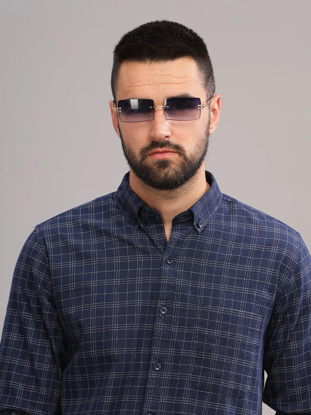 Men Siena Navy Checks Shirt - Image 6