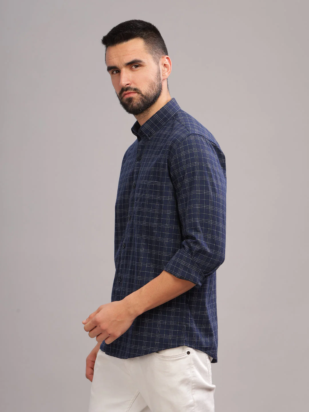 Men Siena Navy Checks Shirt - Image 7