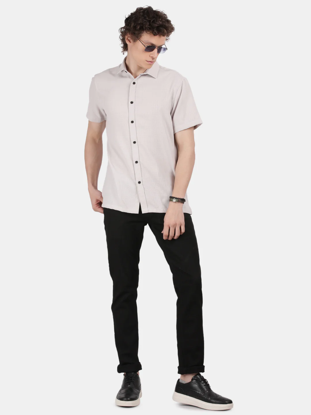 Men Silver Slim Fit Shirt - Image 3