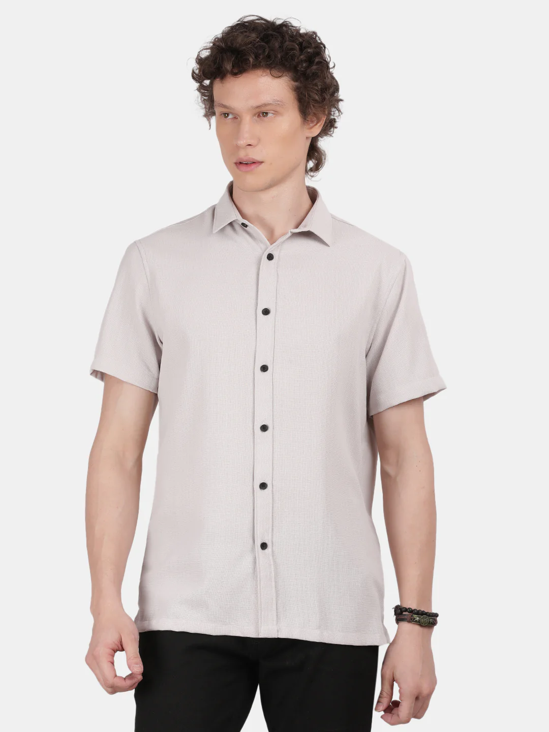 Men Silver Slim Fit Shirt - Image 4