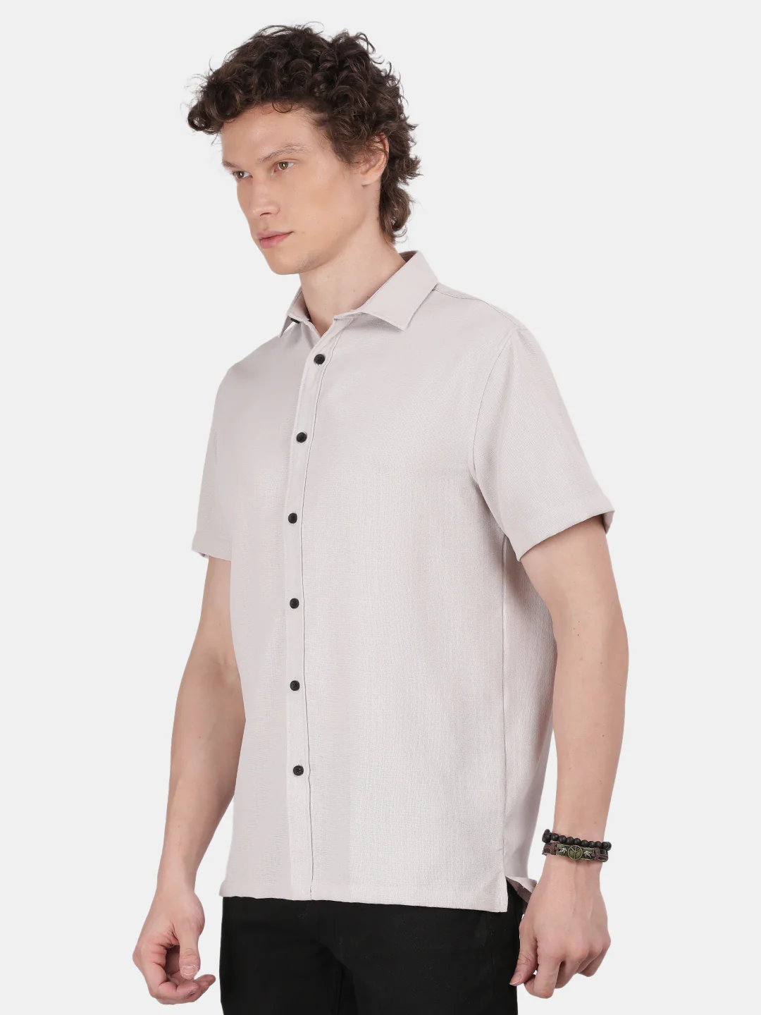 Men Silver Slim Fit Shirt - Image 5