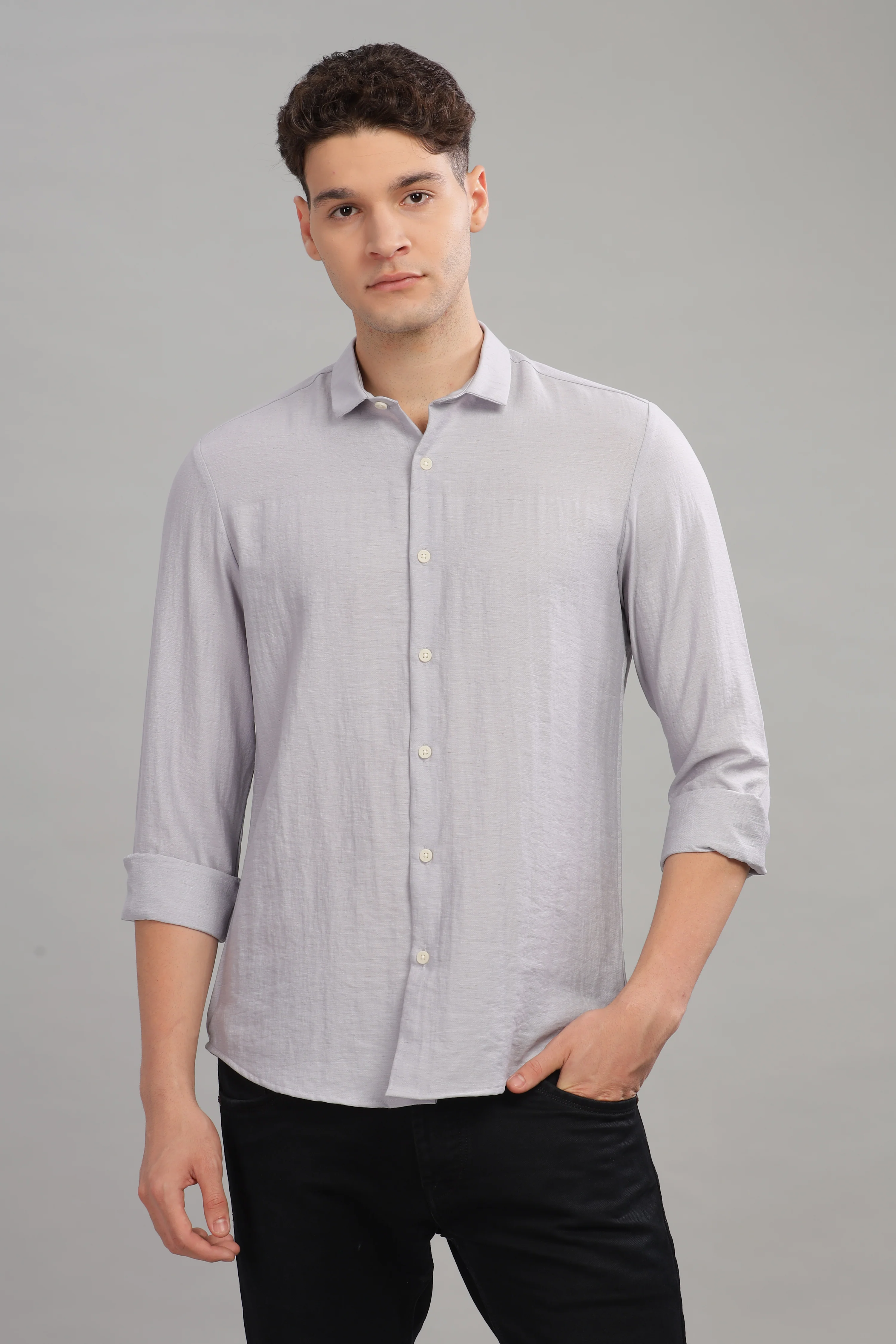 Men Silver Slim Fit Shirt - Image 4