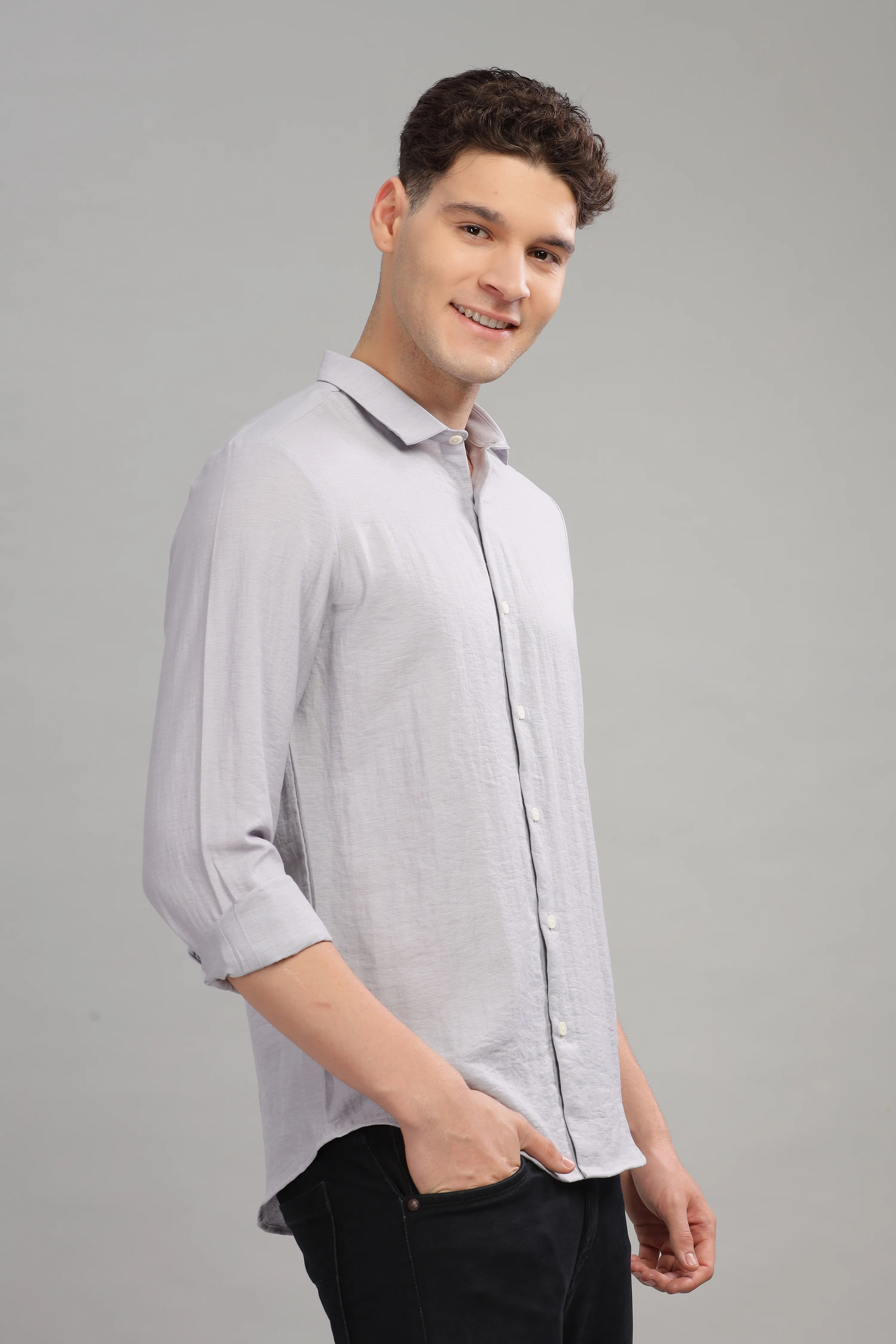 Men Silver Slim Fit Shirt - Image 5