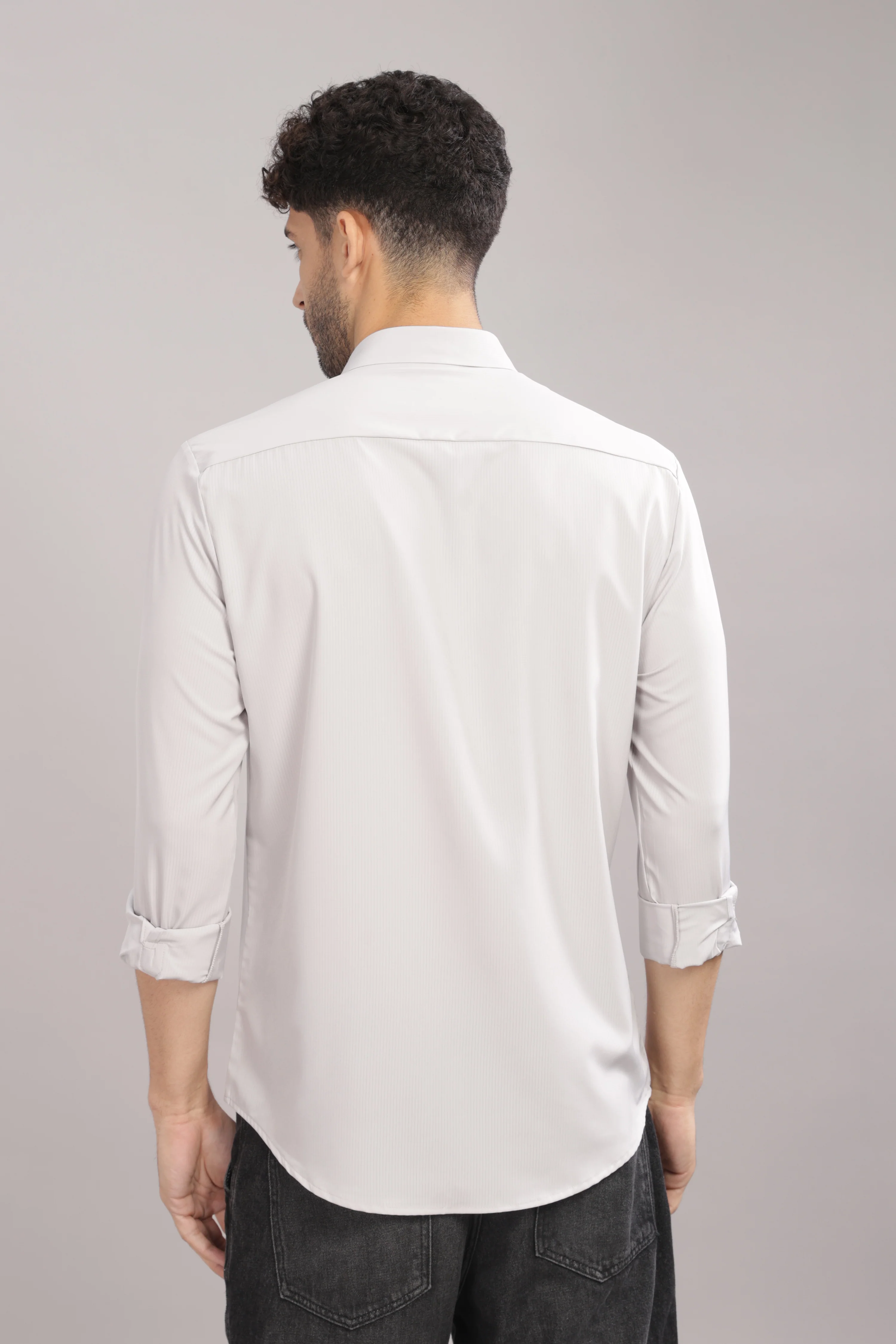 Men Silver Slim Fit Shirt - Image 2