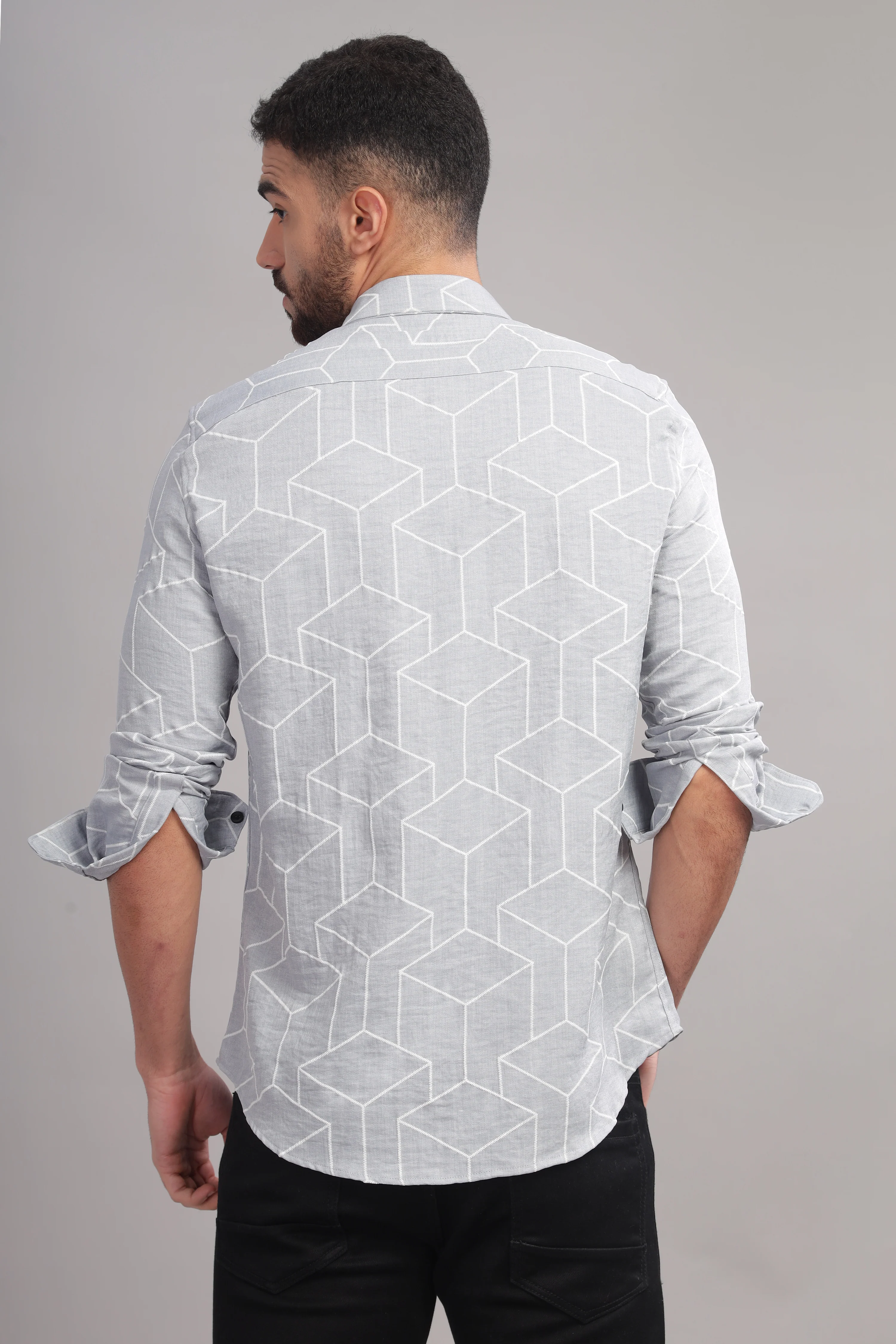 Men Silver Slim Fit Shirt - Image 2
