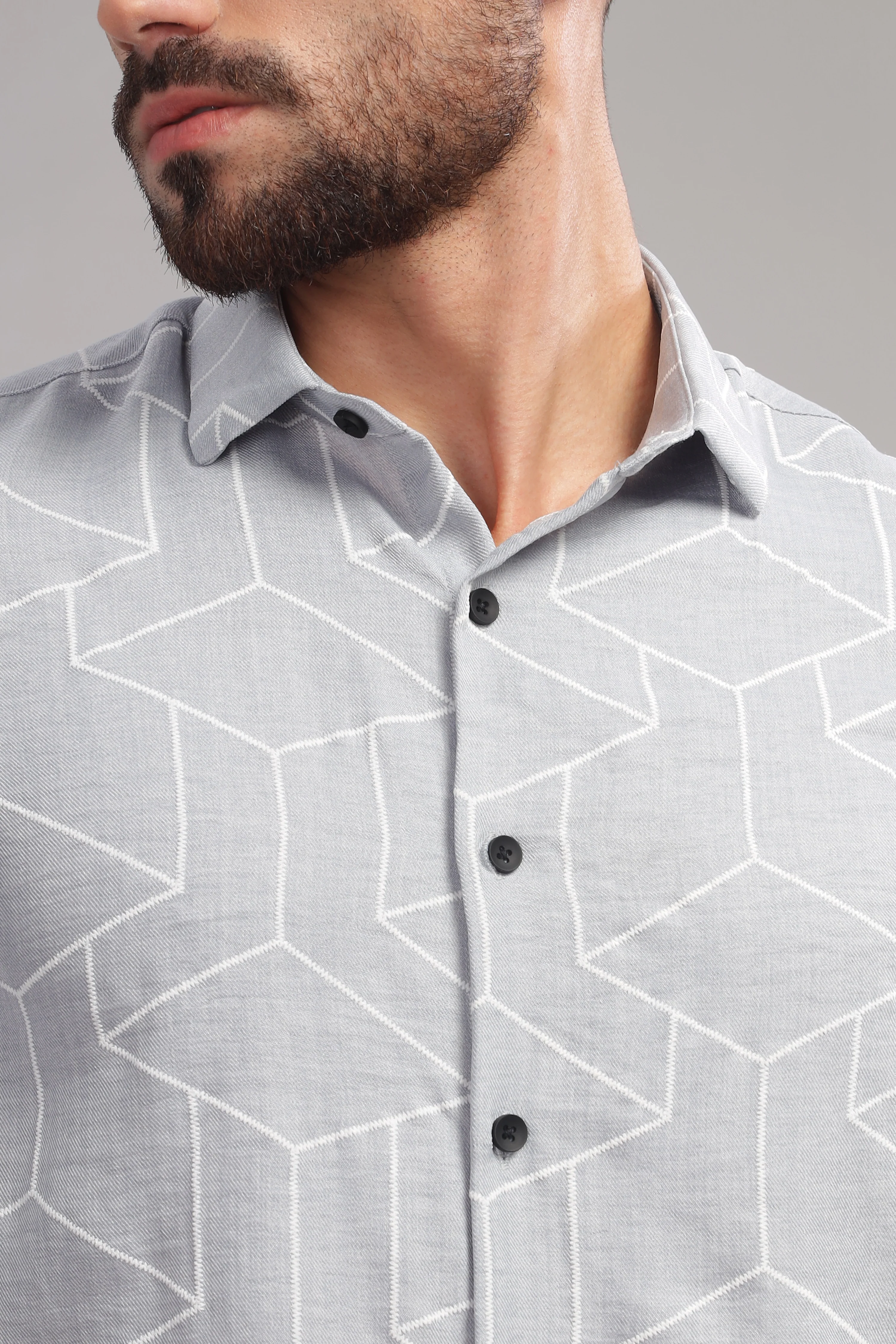 Men Silver Slim Fit Shirt - Image 6