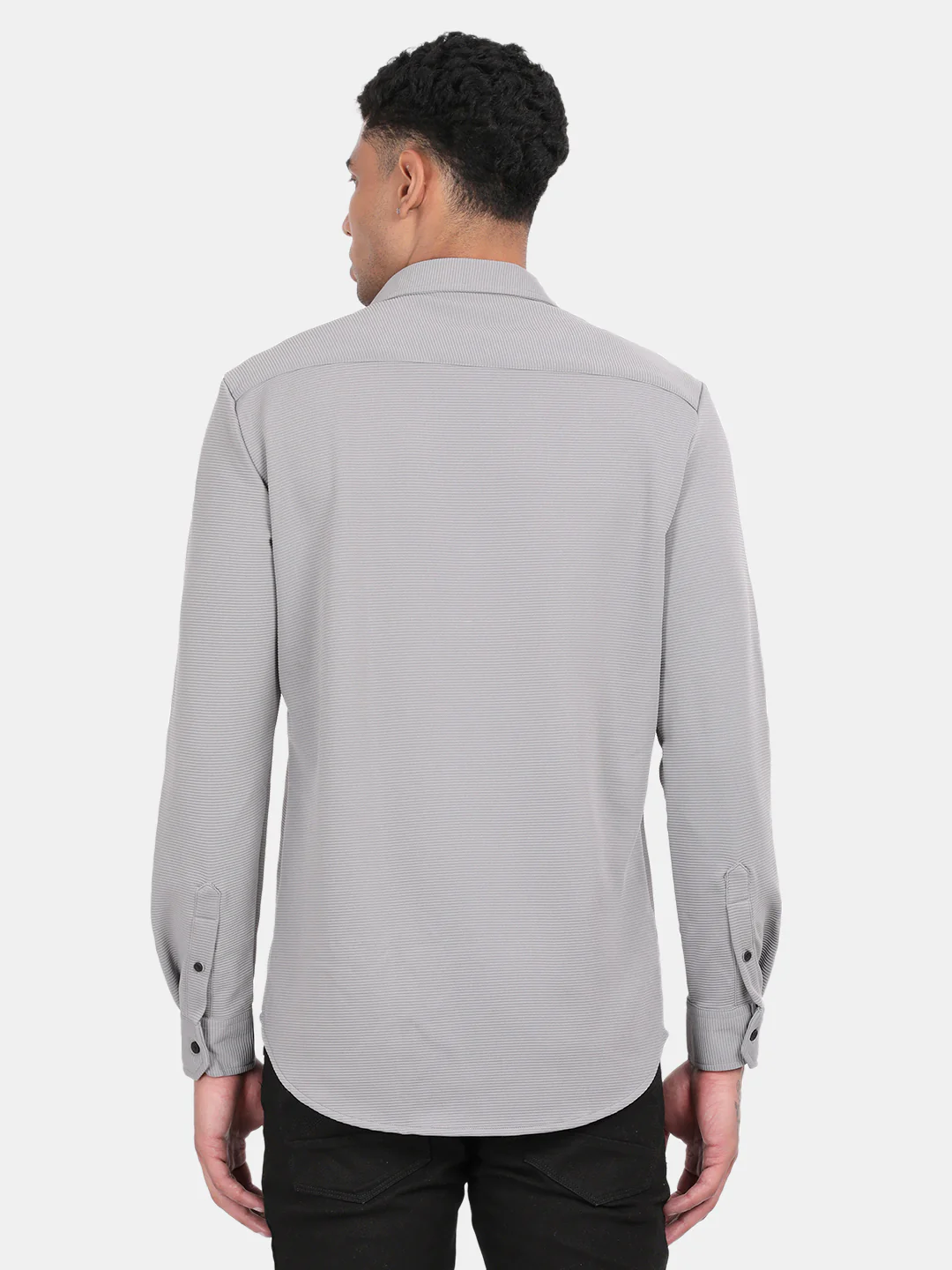 Men Silver Slim Fit Spread Collar Full Sleeve Casual Shirt - Image 2