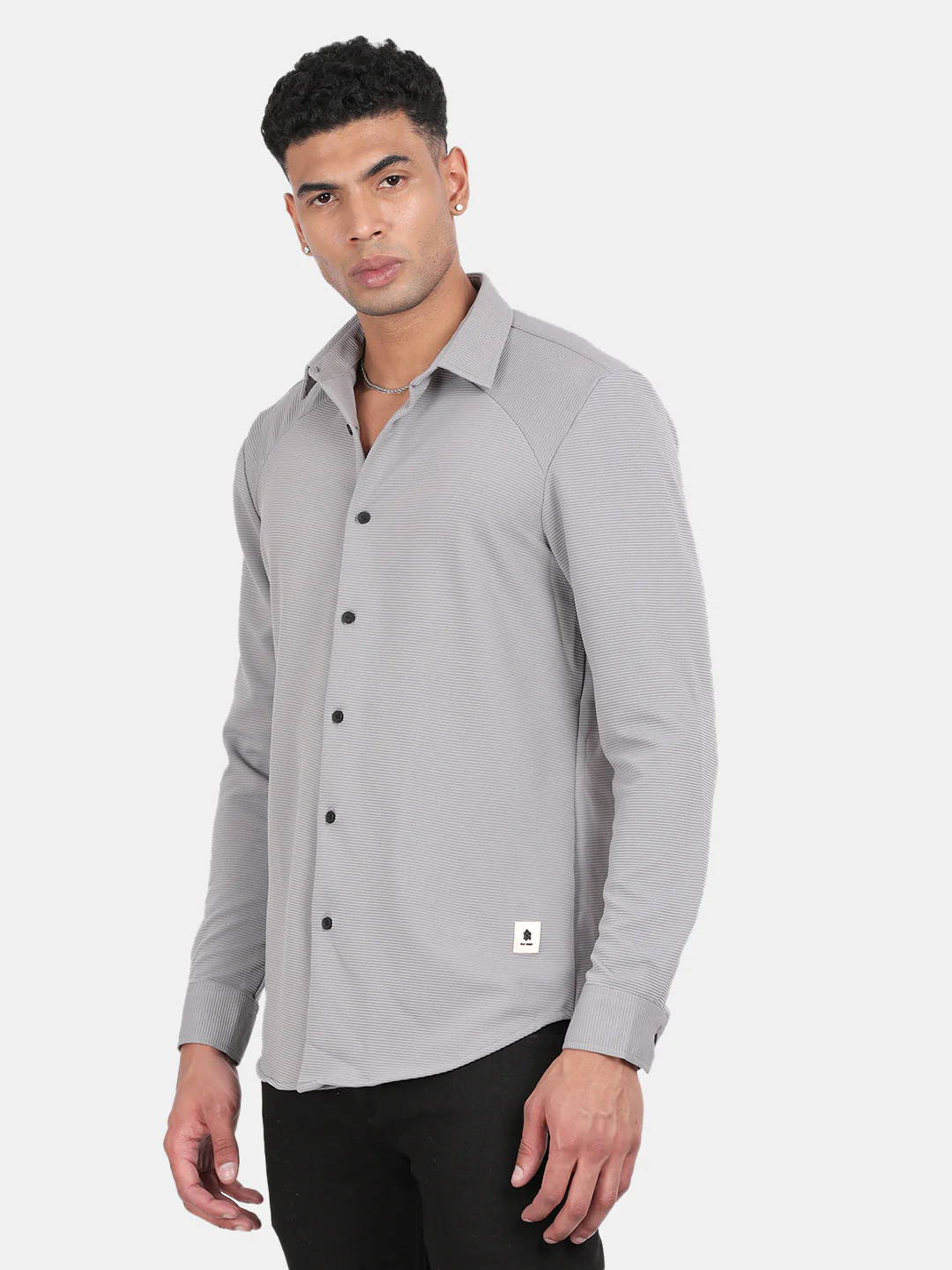 Men Silver Slim Fit Spread Collar Full Sleeve Casual Shirt - Image 5