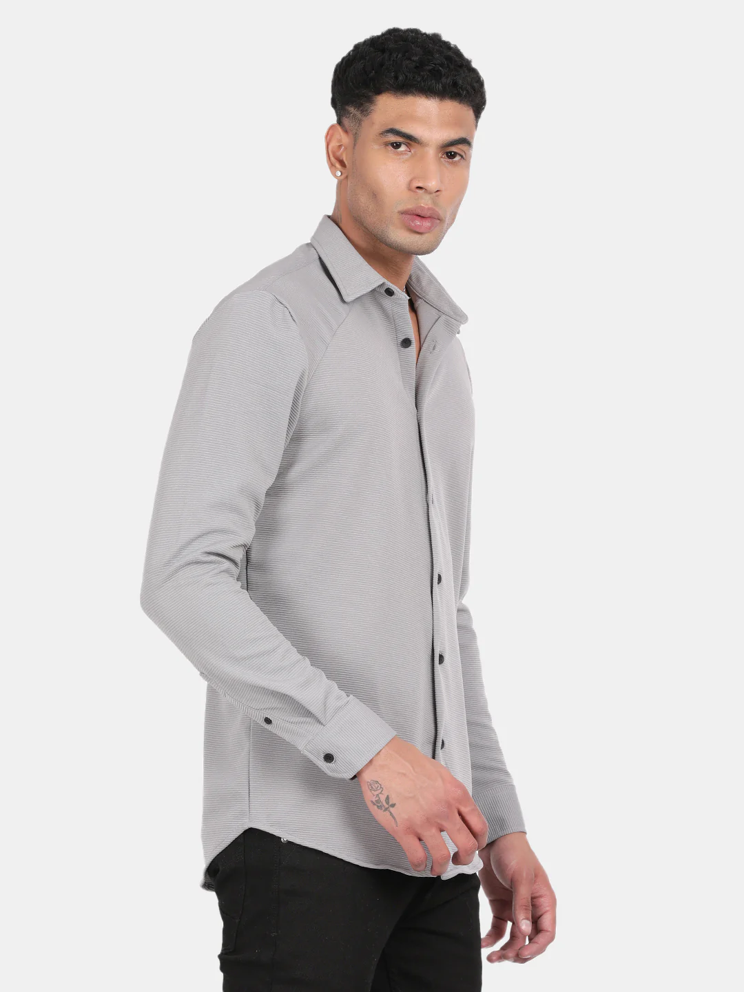 Men Silver Slim Fit Spread Collar Full Sleeve Casual Shirt - Image 6
